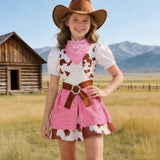 Girls Western Denim Dress Halloween Pink Denim Set