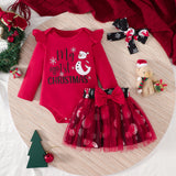 Baby Girl Cute Letter Snowman Print Mesh 2 Pcs Sets