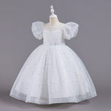 4-14T Kid Girls Bubble Sleeve Multicolor Wedding Performance Princess Dress
