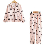 5-12Y Kid Girl Autumn Faux Silk Long-sleeve  Loungewear Pajamas