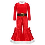 3-10Y Kid Girl Christmas Autumn Winter Party Red Costume 4 Pcs Set