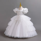 Kid Girls Irregular Bubble Sleeve Princess Wedding Dresses