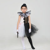 Halloween Soul-broken Clown Dress Blood-stained Black and White Color Matching Girl Cosplay