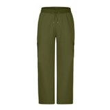 Boys Straight Elastic Waist Loose Lace-up Casual Pants Fashion Solid Color Pocket Tooling Trousers