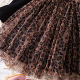 Kid Girls Long-sleeved Korean Version Leopard Print Mesh Princess Dress