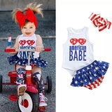 Baby Girls Boys Independence Day Letter Print Sleeveless 3 Pcs Sets