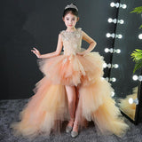 Kid Girls Evening Princess Trailing Wedding Tutu Host Dresses
