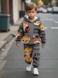 Autumn New Comfortable Casual Boys' Animal-patterned Hooded Sweatshirt and Long Pants
