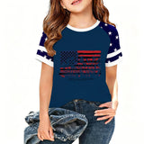 Kid Girl USA Independence Day 250th Anniversary Trend Loose Casual T-Shirt Tops