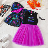 New Girls' Halloween Cape Mesh Puffy Dress 2-piece Set