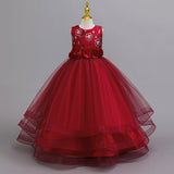 Kid Girl Long Princess Flower Mesh Dresses