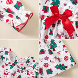 Girls Dress Christmas Elements Long Sleeve Printed Bow Baby Skirt Party Dress