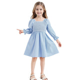 Kid Baby Girl Square Collar Lantern Sleeves Ruffled Large Hem High-waisted Dresses