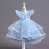 2-10T Kid Girl Shawl Lace Mesh Tutu Piano Host Performance Dresses