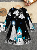 3-12Y Kid Girl Christmas  Autumn Winter Long-sleeved  3D Print Dresses