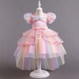 Kid Girl Puffy Rainbow Mesh Cake Dresses