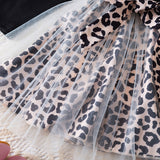 Kid Girls Korean Version Fungus Collar Leopard Print Splicing Princess Dresses