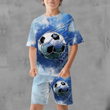 Kid Boy 3D Printed Football Summer Fashion 2 Pcs Set