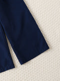 5-14Y Kid Girl Suit Dark Blue White Long-sleeved Suit 3 Pcs Set