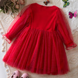 Kid Girls Long-sleeved Korean Version Bubble Sleeve Mesh Christmas Dresses