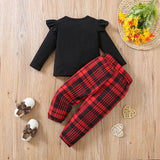 18M-6Y Kid Baby Girls Spring  Autumn Valentine's Day Plaid Love Embroidery 2 Pcs Set