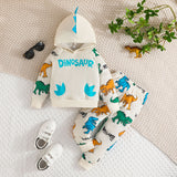 Kid Baby Boys Dinosaur Print Hooded Dinosaur Print 2 Pcs Sets