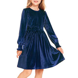 Kid Girl Long Sleeve Velvet  Autumn Winter Retro Princess Dresses