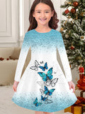 3-10T Kid Girl Flower Long Sleeve Crew Neck Spring Autumn Dresses