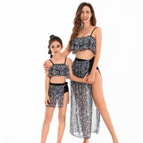 Family Matching Parent-child Leopard Print Bikini Three-piece Suspender Swimsuit