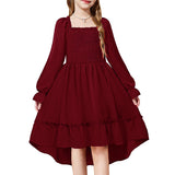 Kid Baby Girl Horn Long-sleeved Ruffle-edged Swinging Dresses