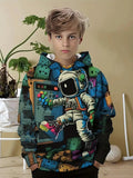 3-12T Kid Boy Girl Long-sleeved 3D Digital Game Console Astronaut Print Hoodie