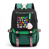 Alphabet Lore Student Schoolbag Cartoon USB Charging Waterpoof Bags