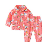 Kid Boy Standing Collar Warm Flannel Pajamas Sets