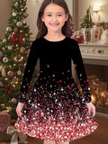 New Christmas Girls Christmas Theme Printed Crew Neck Dress