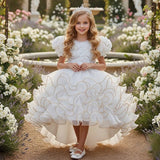 Kid Girls Bubble Short-sleeved Flower Wedding Dresses