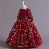 4-14T Kid Girl Princess Long-sleeved Tutu Birthday Party Performance Dresses