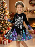 3-12Y Kid Girl Christmas  Autumn Winter Long-sleeved  3D Print Dresses
