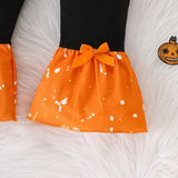 1-8Y Kid Girls Halloween Pumpkin Lantern Ghost Ruffle Flared Suit 2 Pcs Set