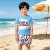 Baby Boy USA Independence Day Short Sleeve Ice Cotton Beach 2 Pcs/Set