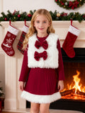 5-14Y Kid Girls Winter Christmas Red White Plush 2 Pcs Set