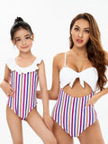 Family Matching Striped One-piece Swimsuit Parent-Child Swimwear