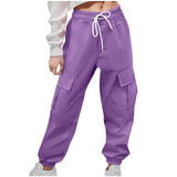 2-10T Kid Girl Solid Pockets Drawstring Overalls Trousers Pants