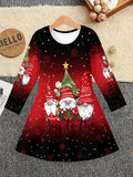 3-12Y Kid Girls Long Sleeve 3D Printed Christmas Casual Dresses