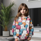 2-12T Kid Girl Cat 3D Digital Print Casual Hoodie