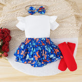 Baby Girl Summer Letter Printed Short Sleeve Printed Independence Day 3 Pcs Set