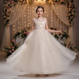 Kid Girl Flower Long Mesh Princess Birthday Show Dress