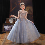 2-12T Kid Girl Princess Fluffy Gauze Wedding Piano Performance Dresses