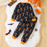 1-8Y Kid Baby Boys Halloween Skull Pumpkin Loungewear Pajamas 2 Pcs Set