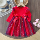 Kid Baby Girls Long-sleeved Korean Gradual Mesh Princess Dresses