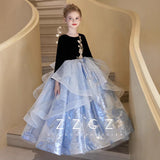 Kid Girl Host Evening Long Sleeve Birthday Show Piano Princess Dress